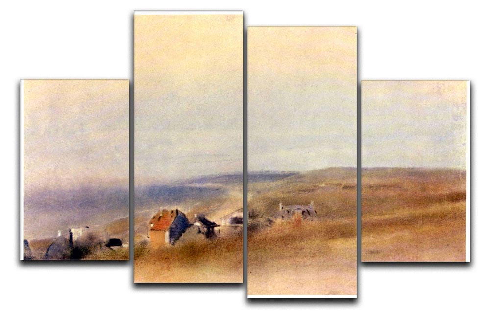 4-panel canvas artwork of Degas' Houses on Cliffs Above a Bay, showcasing vibrant colors and intricate details.
